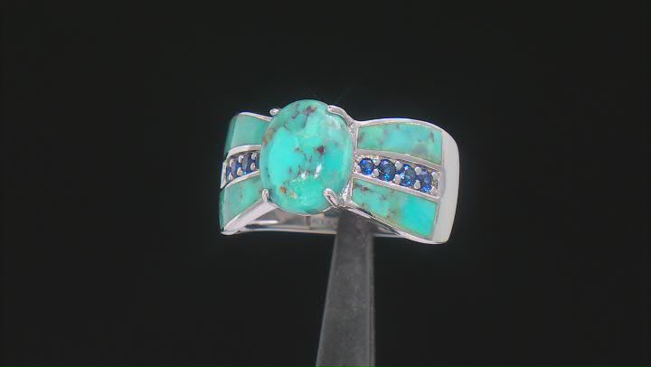 Blue Turquoise Rhodium Over Silver Ring 0.23ctw Video Thumbnail