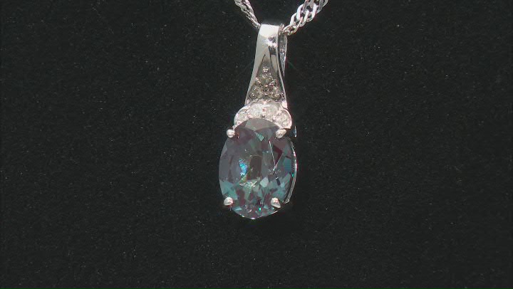 Blue Lab Created Alexandrite Diamond Rhodium Over Silver Pendant With Chain 1.26ctw Video Thumbnail