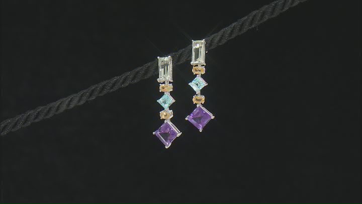 Multicolor Multi-Gem Sterling Silver Dangle Earrings 4.68ctw Video Thumbnail