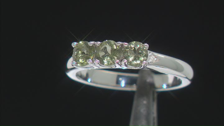 Green Moldavite Rhodium Over Sterling Silver 3-Stone Ring Video Thumbnail