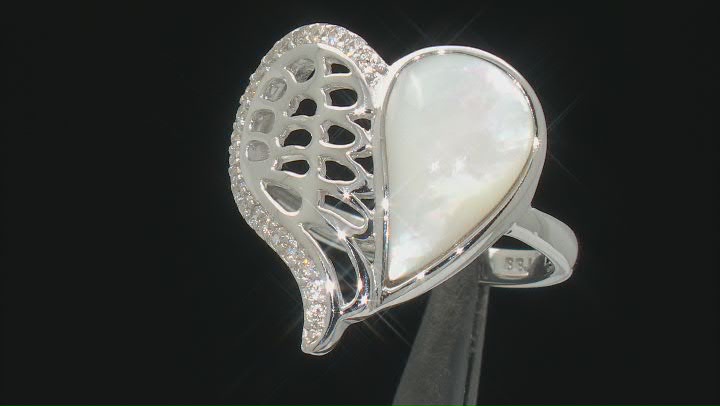 White Mother-Of-Pearl Rhodium Over Sterling Silver Heart Ring Video Thumbnail