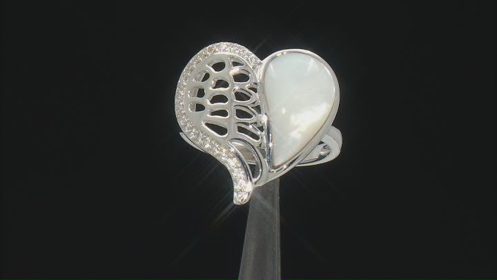 White Mother-Of-Pearl Rhodium Over Sterling Silver Heart Ring Video Thumbnail