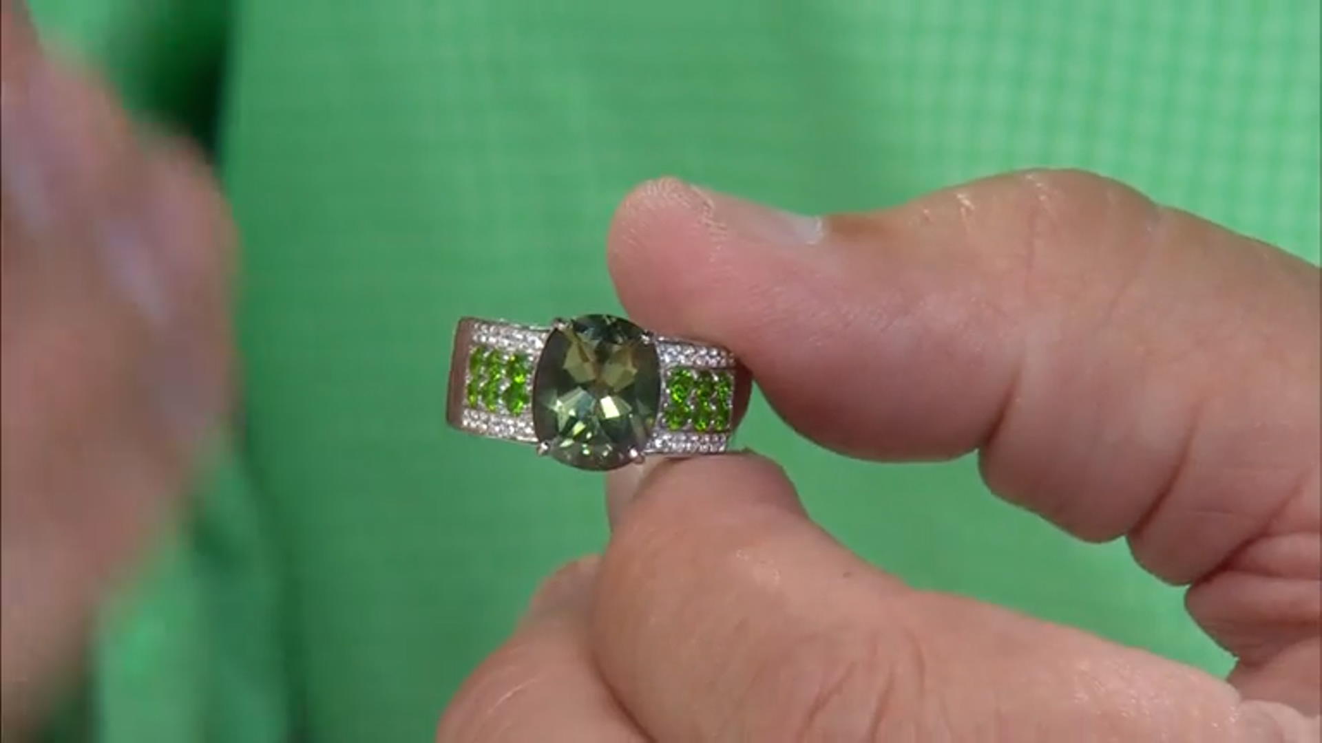 Green Labradorite Rhodium Over Silver Ring 3.50ctw Video Thumbnail