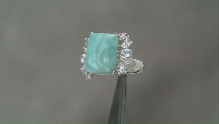 Blue Larimar Rhodium Over Sterling Silver Ring 1.13ctw Video Thumbnail
