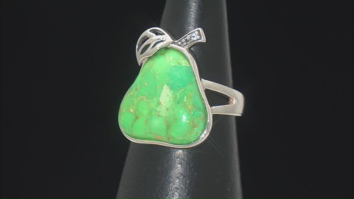 Green Composite Turquoise Sterling Silver Pear Ring 0.03ctw Video Thumbnail