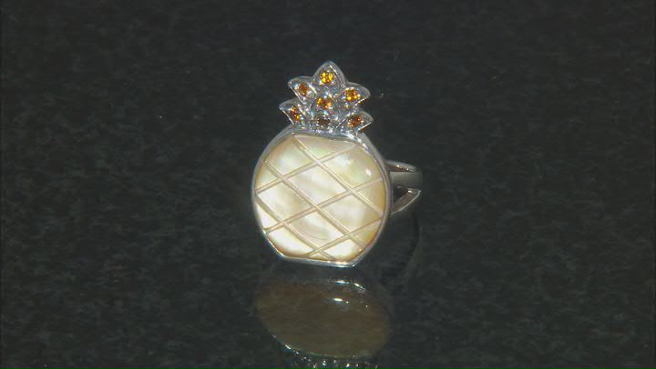 Yellow Mother-Of-Pearl Sterling Silver Pineapple Ring 0.03ctw. Video Thumbnail
