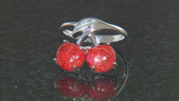Red Coral Rhodium Over Sterling Silver Cherry Ring Video Thumbnail