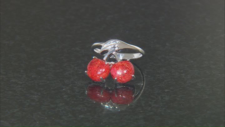 Red Coral Rhodium Over Sterling Silver Cherry Ring Video Thumbnail