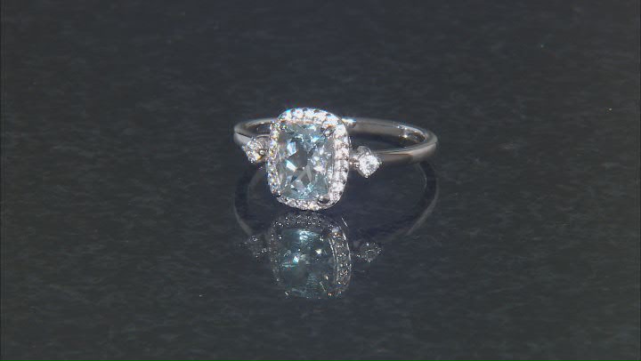 Blue Aquamarine Rhodium Over Sterling Silver Halo Ring 1.25ctw Video Thumbnail