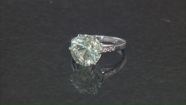 Green Prasiolite Rhodium Over Sterling Silver Solitaire Ring 4.25ct Video Thumbnail