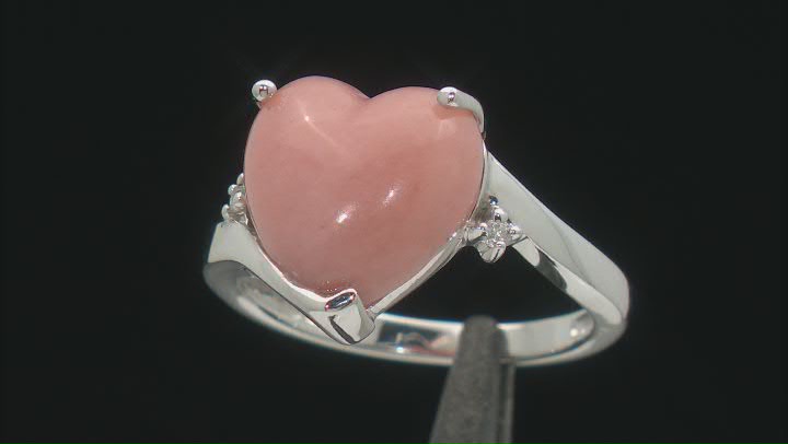 Pink Opal Rhodium Over Sterling Silver Heart Ring 0.03ctw Video Thumbnail