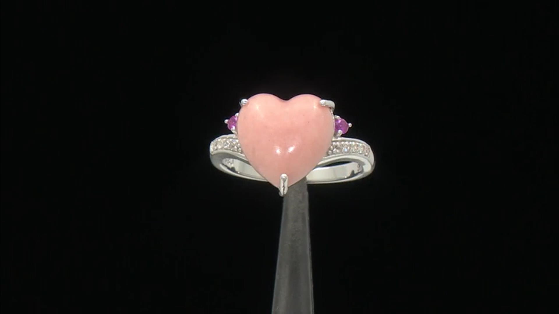 Pink Opal Rhodium Over Silver Heart Ring 0.19ctw Video Thumbnail
