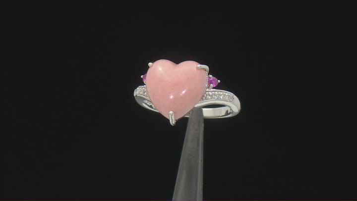 Pink Opal Rhodium Over Silver Heart Ring 0.19ctw Video Thumbnail