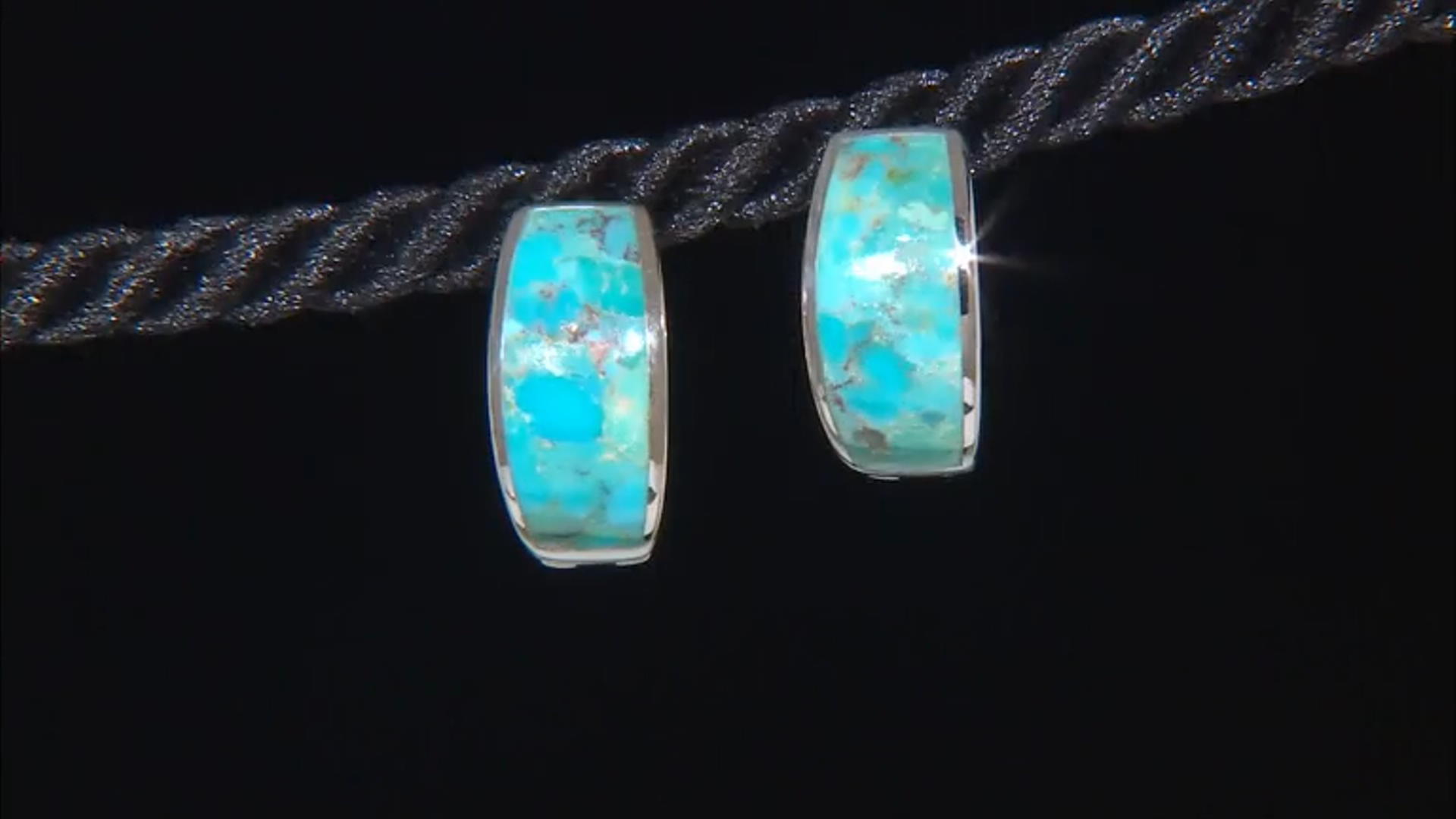 Blue Free-Form Turquoise Rhodium Over Sterling Silver Hoop Earrings Video Thumbnail