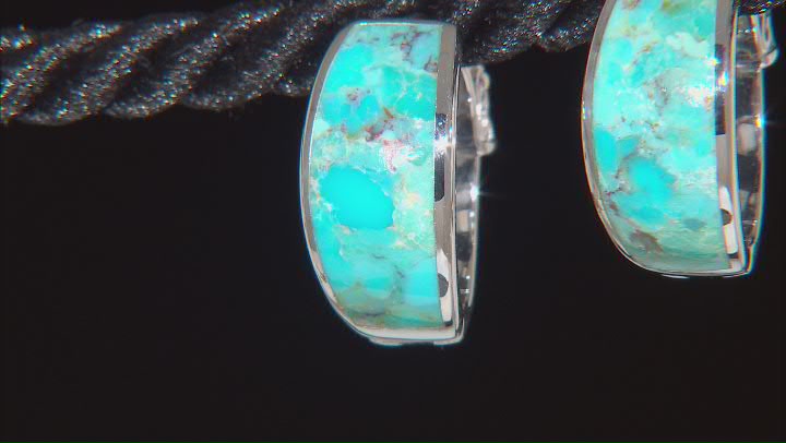 Blue Free-Form Turquoise Rhodium Over Sterling Silver Hoop Earrings Video Thumbnail