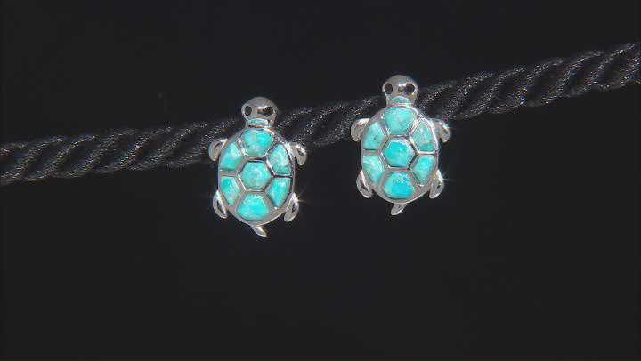 Blue Turquoise Rhodium Over Sterling Silver Turtle Earrings Video Thumbnail