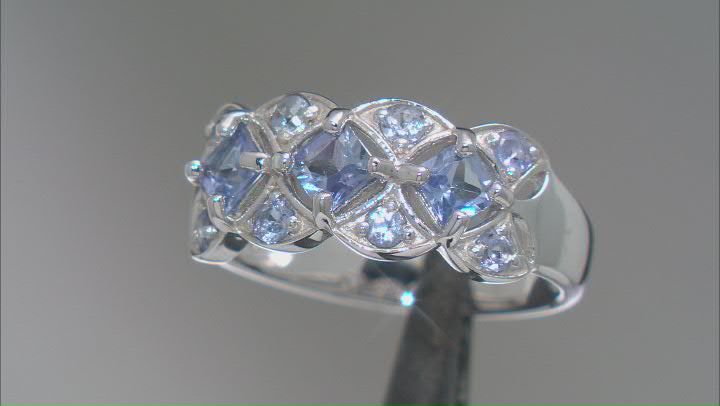 Blue Tanzanite Rhodium Over Sterling Silver Band Ring 0.79ctw Video Thumbnail