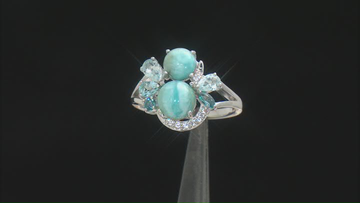 Blue Larimar Rhodium Over Sterling Silver Ring 0.80ctw Video Thumbnail