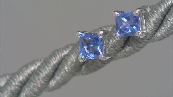 Blue Tanzanite Rhodium Over Sterling Silver Stud Earrings 0.58ctw Video Thumbnail