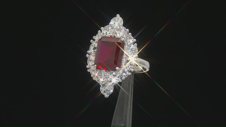 Red Lab Created Ruby Rhodium Over Silver Ring 10.56ctw Video Thumbnail