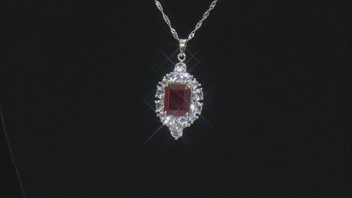 Red Lab Created Ruby Rhodium Over Silver Pendant With Chain 10.56ctw Video Thumbnail