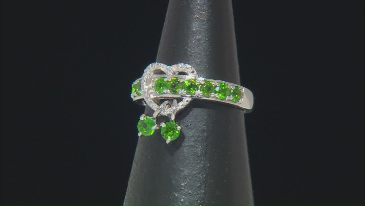 Green Chrome Diopside Rhodium Over Silver Heart Ring 0.84ctw Video Thumbnail
