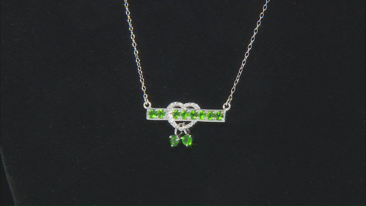 Green Chrome Diopside Rhodium Over Silver Heart Necklace 0.71ctw Video Thumbnail