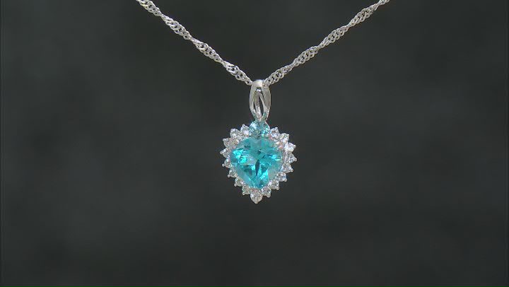 Swiss Blue Topaz Rhodium Over Silver Heart Pendant With Chain 2.17ctw Video Thumbnail