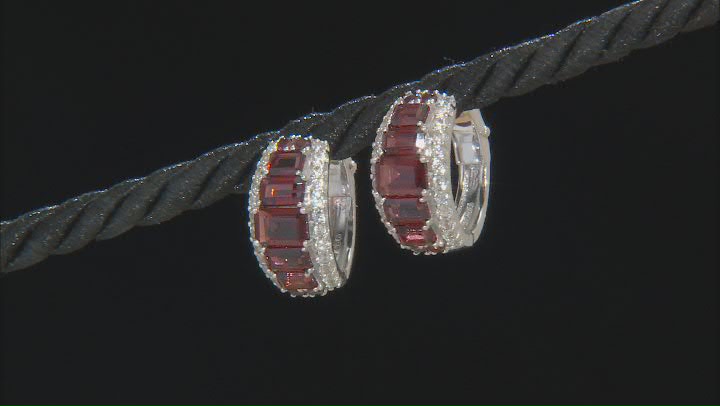 Red Garnet Rhodium Over Sterling Silver Hoop Earrings 5.10ctw Video Thumbnail