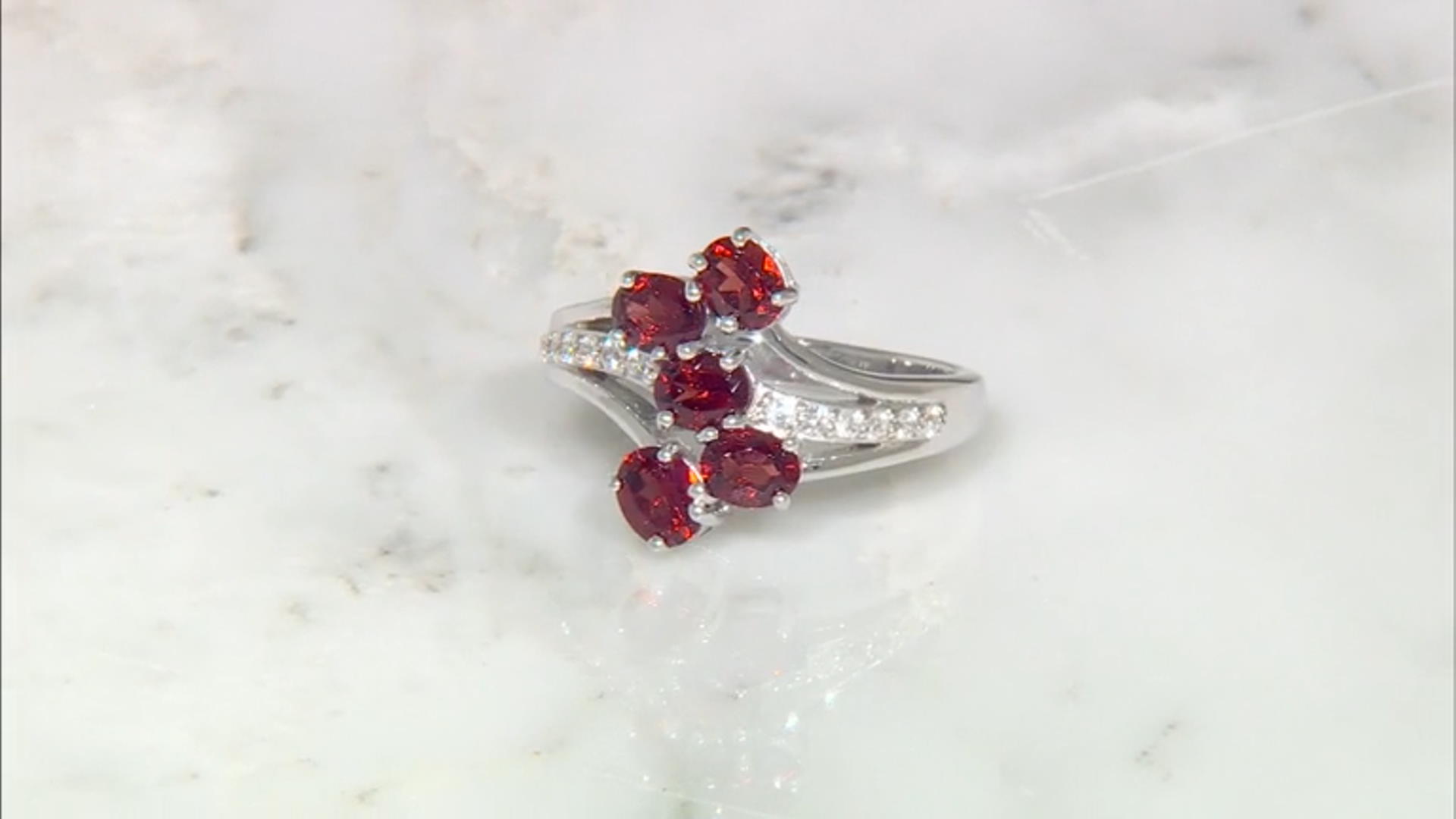 Red Garnet Rhodium Over Sterling Silver Bypass Ring 2.02ctw Video Thumbnail