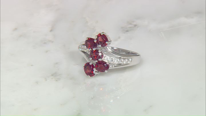 Red Garnet Rhodium Over Sterling Silver Bypass Ring 2.02ctw Video Thumbnail