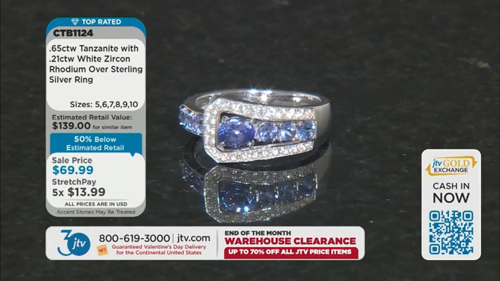 Blue Tanzanite Rhodium Over Sterling Silver Ring 0.86ctw Video Thumbnail