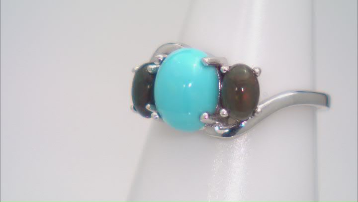 Blue Sleeping Beauty Turquoise Rhodium Over Sterling Silver Ring 0.51ctw Video Thumbnail