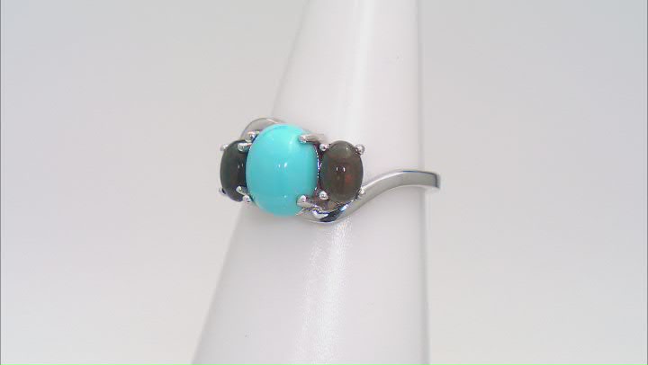 Blue Sleeping Beauty Turquoise Rhodium Over Sterling Silver Ring 0.51ctw Video Thumbnail