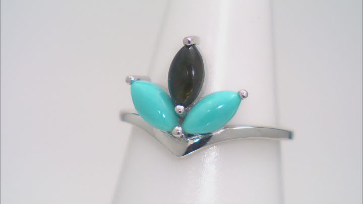 Sleeping Beauty Turquoise Rhodium Over Sterling Silver 3-Stone Ring .34ct Video Thumbnail