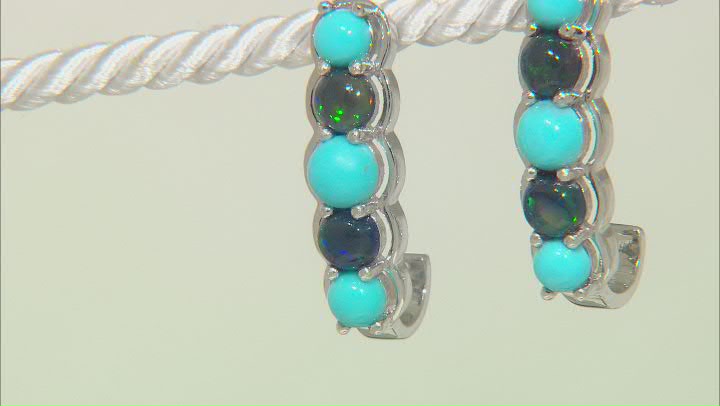 Blue Turquoise Rhodium Over Silver J-Hoop Earrings 1.36ctw Video Thumbnail