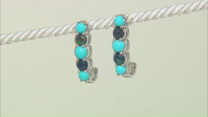 Blue Turquoise Rhodium Over Silver J-Hoop Earrings 1.36ctw Video Thumbnail