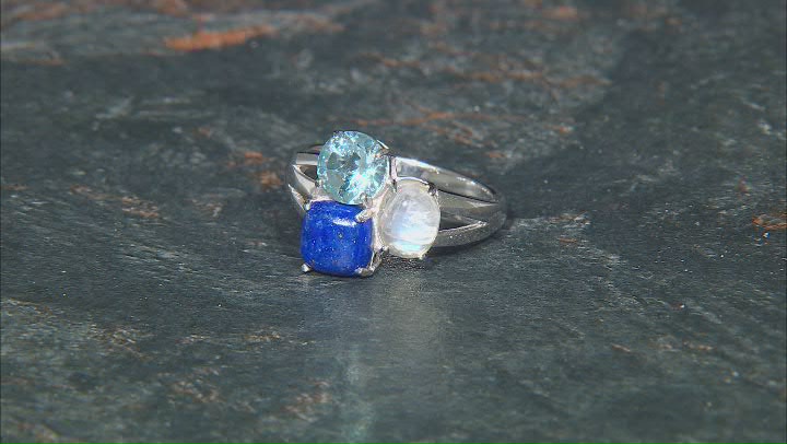 Rainbow Moonstone Rhodium Over Sterling Silver 3-Stone Ring 1.65ct Video Thumbnail