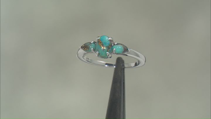 Blue Mohave Turquoise Rhodium Over Sterling Silver 3-Stone Ring Video Thumbnail