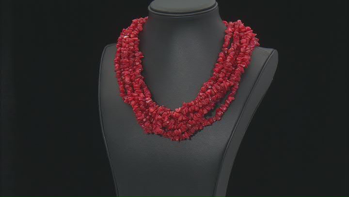 Red Coral Rhodium Over Sterling Silver Chip Necklace Video Thumbnail