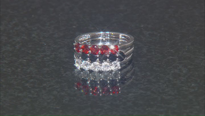 Red Garnet Sterling Silver Ring Set Of 3 2.25ctw Video Thumbnail