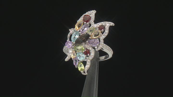 Multicolor Rhodium Over Sterling Silver Butterfly Ring 2.58ctw Video Thumbnail