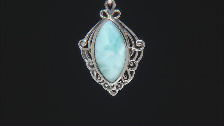 Blue Larimar Sterling Silver Solitaire Pendant With Chain Video Thumbnail