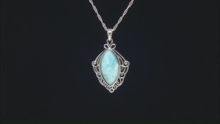 Blue Larimar Sterling Silver Solitaire Pendant With Chain Video Thumbnail