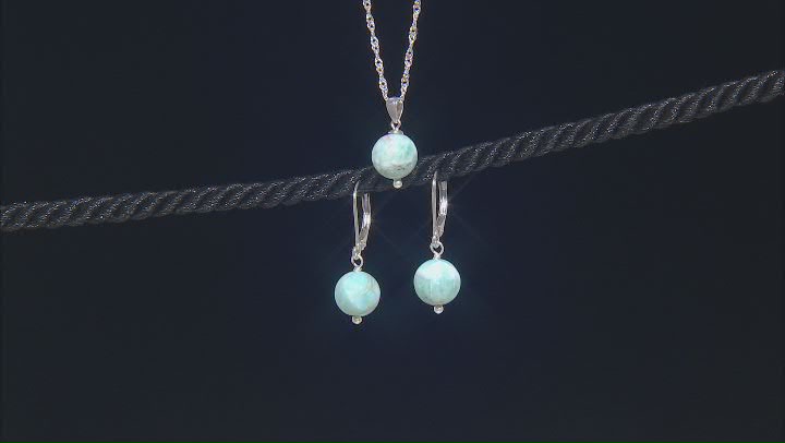 Blue Larimar Rhodium Over Sterling Silver Earrings And Pendant With Chain Video Thumbnail
