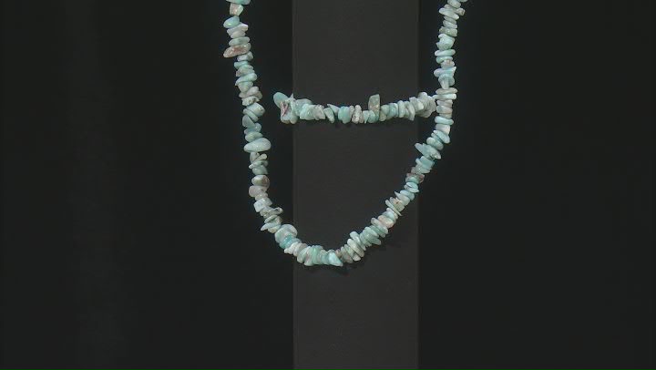 Blue Larimar Rhodium Over Sterling Silver Chip Necklace and Stackable Bracelet Set Video Thumbnail