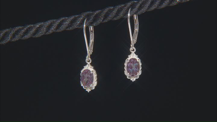 Blue Lab Created Alexandrite Rhodium Over Silver Earrings 1.72ctw Video Thumbnail