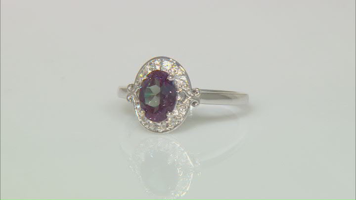 Blue Lab Created Alexandrite Rhodium Over Silver Ring Video Thumbnail