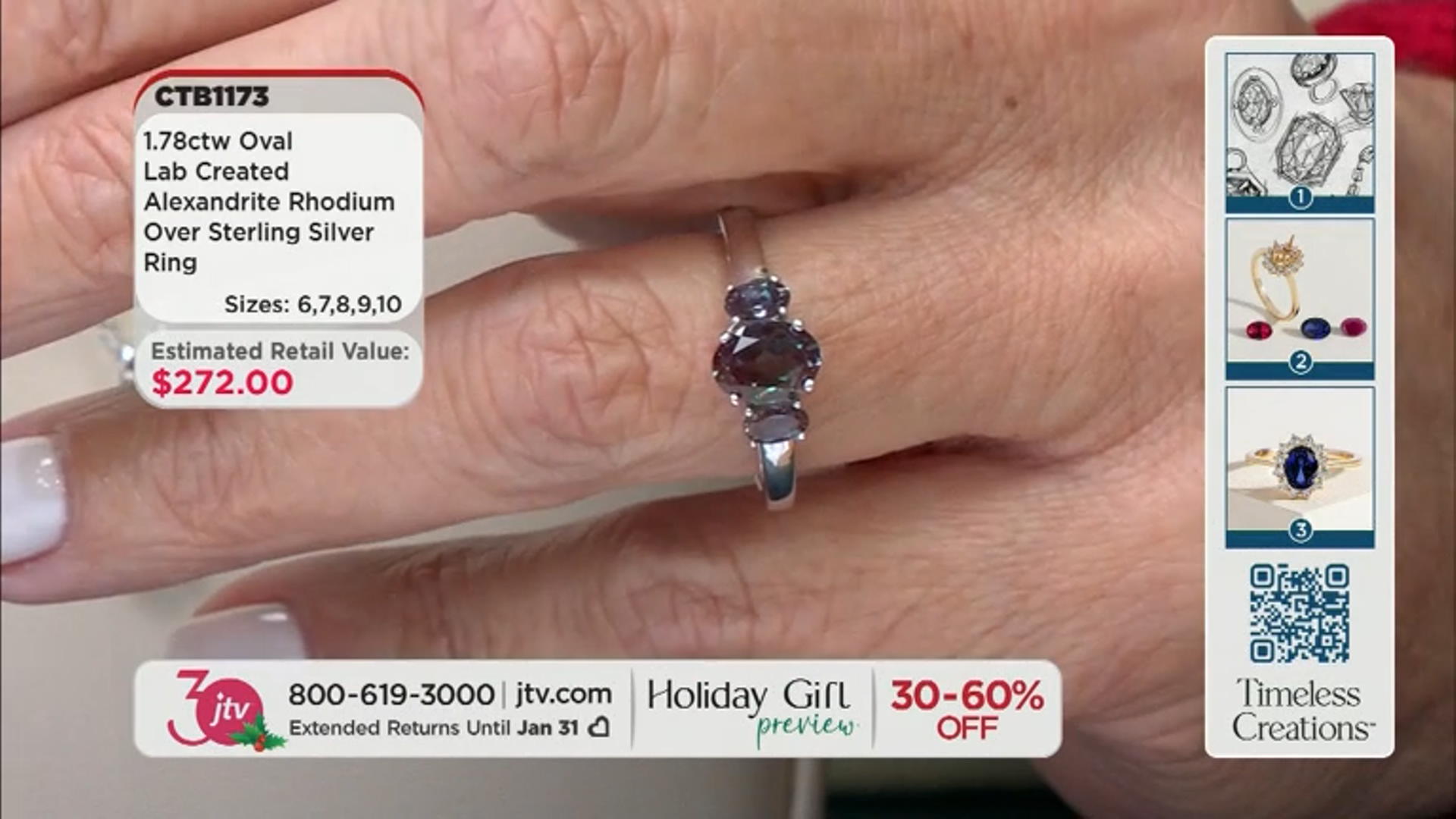 Blue Lab Created Alexandrite Rhodium Over Sterling Silver Ring Video Thumbnail