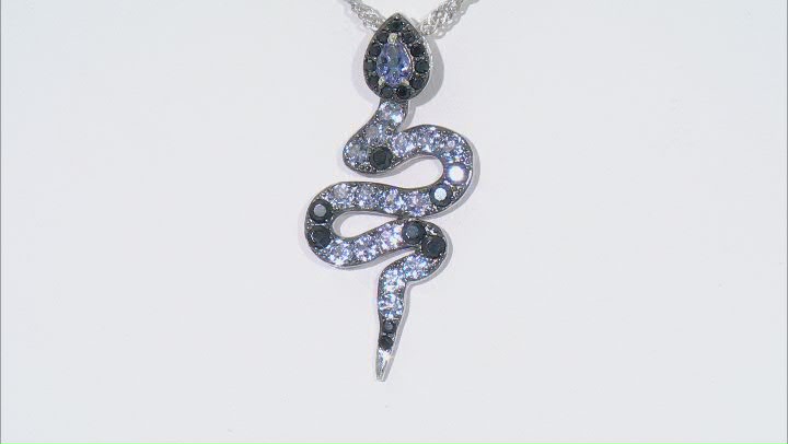 Blue Tanzanite Rhodium Over Sterling Silver Snake Pendant with Chain 0.32ctw Video Thumbnail